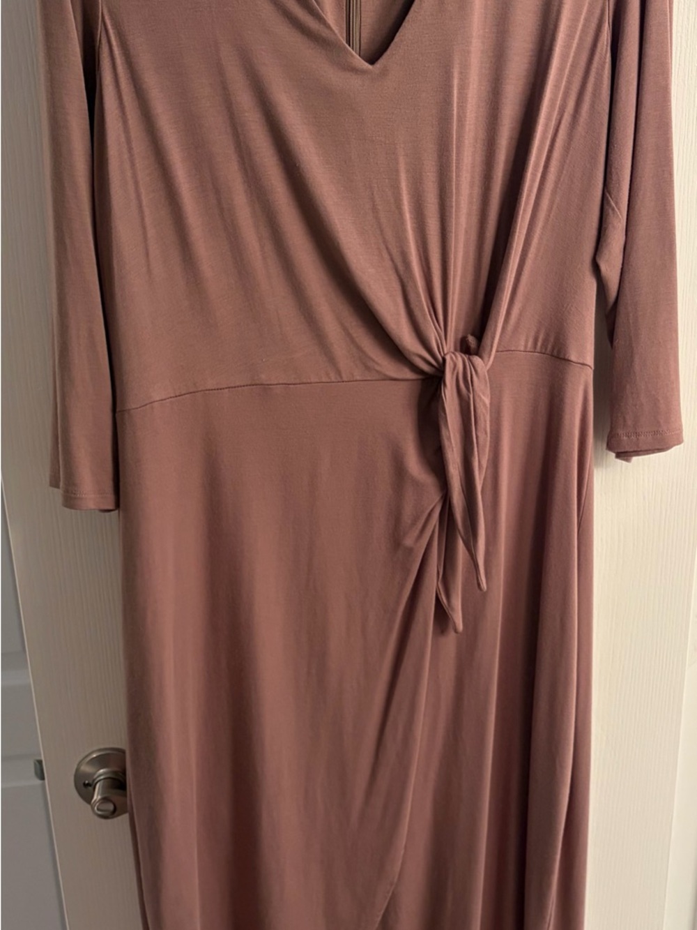 Calvin Klein Dusty Mauve Midi Tie-Front V-Neck Dress